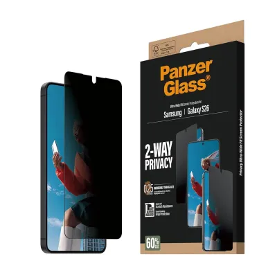 PanzerGlass - Tvrdené sklo UWF 2-Way Privacy s aplikátorom pre Samsung Galaxy S26, číra