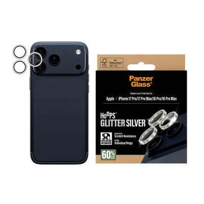PanzerGlass - Ochranný kryt objektívu Hoops pre iPhone 17 Pro Max/17 Pro/16 Pro Max/16 Pro, glitter silver