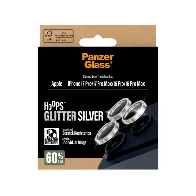 PanzerGlass - Ochranný kryt objektívu Hoops pre iPhone 17 Pro Max/17 Pro/16 Pro Max/16 Pro, glitter silver
