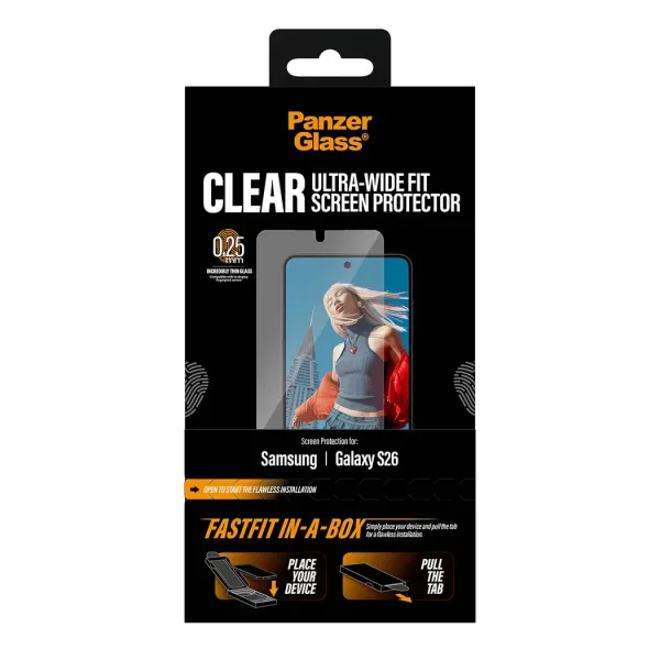 PanzerGlass - Tvrdené sklo UWF s FASTFIT In-A-Box pre Samsung Galaxy S26, číra