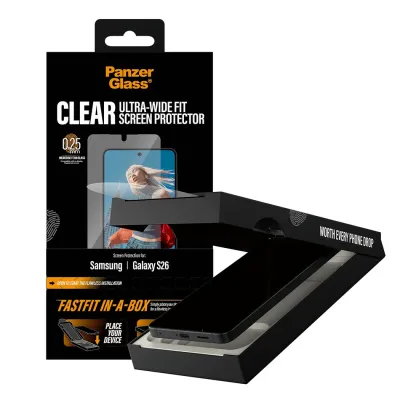 PanzerGlass - Tvrdené sklo UWF s FASTFIT In-A-Box pre Samsung Galaxy S26, číra