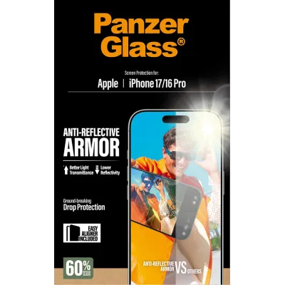 PanzerGlass - Tvrdené sklo Anti-Reflective s aplikátorom pre iPhone 17/16 Pro, čierna