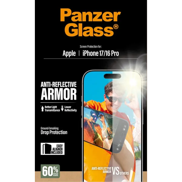 PanzerGlass - Tvrdené sklo Anti-Reflective s aplikátorom pre iPhone 17/16 Pro, čierna