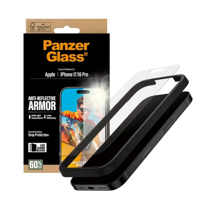 PanzerGlass - Tvrdené sklo Anti-Reflective s aplikátorom pre iPhone 17/16 Pro, čierna
