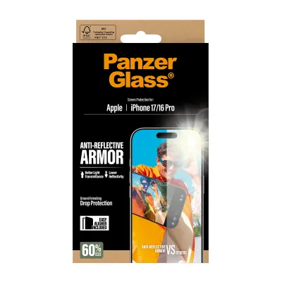 PanzerGlass - Tvrdené sklo Anti-Reflective s aplikátorom pre iPhone 17/16 Pro, čierna