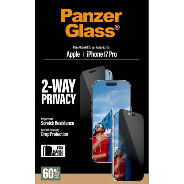 PanzerGlass - Tvrdené sklo UWF 2-Way Privacy s aplikátorom pre iPhone 17 Pro, čierna