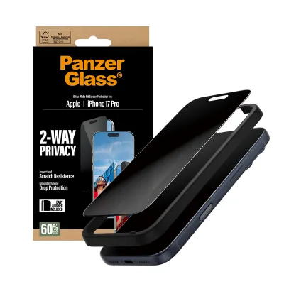 PanzerGlass - Tvrdené sklo UWF 2-Way Privacy s aplikátorom pre iPhone 17 Pro, čierna