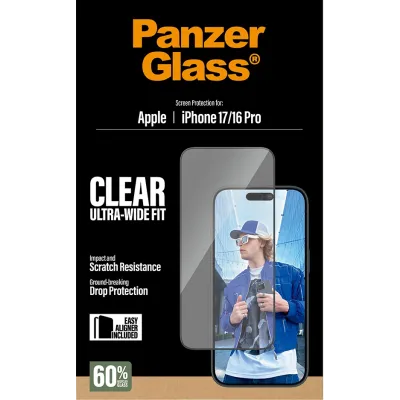 PanzerGlass - Tvrdené sklo UWF s aplikátorom pre iPhone 17/16 Pro, čierna