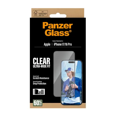 PanzerGlass - Tvrdené sklo UWF s aplikátorom pre iPhone 17/16 Pro, čierna