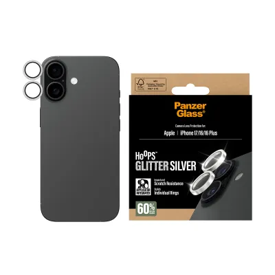 PanzerGlass - Ochranný kryt objektívu Hoops pre iPhone 17/16 Plus/16, glitter silver