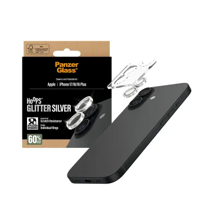 PanzerGlass - Ochranný kryt objektívu Hoops pre iPhone 17/16 Plus/16, glitter silver