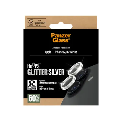 PanzerGlass - Ochranný kryt objektívu Hoops pre iPhone 17/16 Plus/16, glitter silver