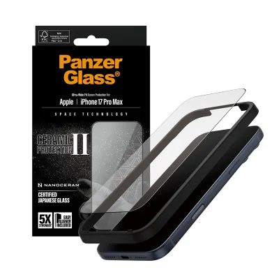PanzerGlass - Tvrdené sklo UWF Ceramic II s aplikátorom pre iPhone 17 Pro Max, čierna