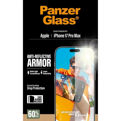 PanzerGlass - Tvrdené sklo Anti-Reflective s aplikátorom pre iPhone 17 Pro Max, čierna