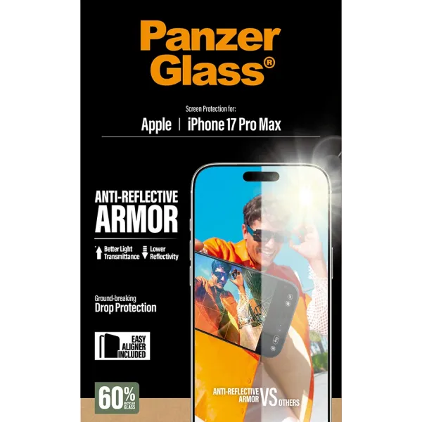 PanzerGlass - Tvrdené sklo Anti-Reflective s aplikátorom pre iPhone 17 Pro Max, čierna
