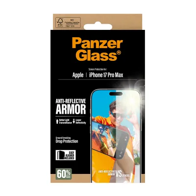 PanzerGlass - Tvrdené sklo Anti-Reflective s aplikátorom pre iPhone 17 Pro Max, čierna