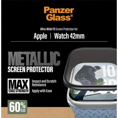 PanzerGlass - Tvrdené sklo UWF METALLIC pre Apple Watch 11/10 42 mm, čierna