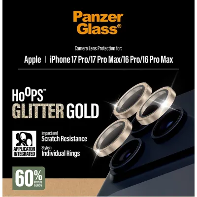 PanzerGlass - Ochranný kryt objektívu Hoops pre iPhone 17 Pro Max/17 Pro/16 Pro Max/16 Pro, glitter gold
