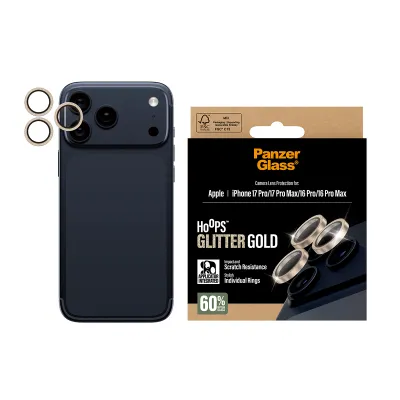 PanzerGlass - Ochranný kryt objektívu Hoops pre iPhone 17 Pro Max/17 Pro/16 Pro Max/16 Pro, glitter gold