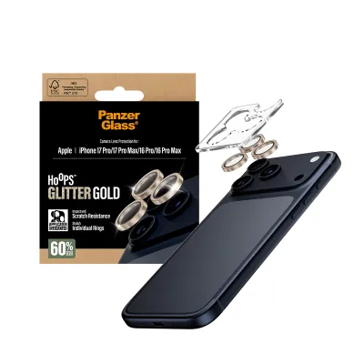 PanzerGlass - Ochranný kryt objektívu Hoops pre iPhone 17 Pro Max/17 Pro/16 Pro Max/16 Pro, glitter gold