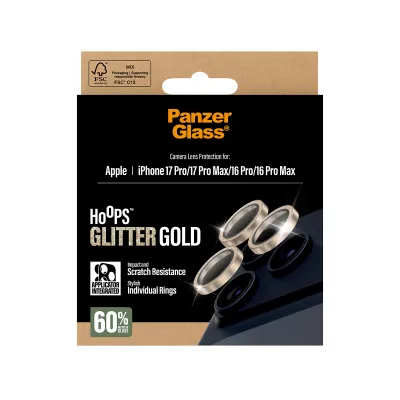 PanzerGlass - Ochranný kryt objektívu Hoops pre iPhone 17 Pro Max/17 Pro/16 Pro Max/16 Pro, glitter gold
