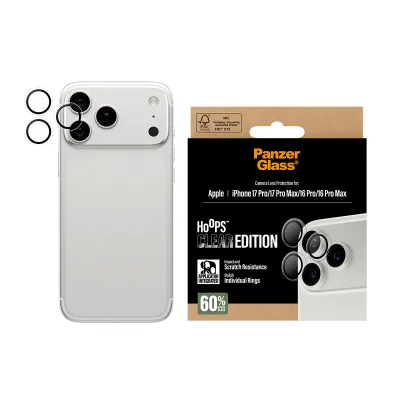 PanzerGlass - Ochranný kryt objektívu Hoops pre iPhone 17 Pro Max/17 Pro/16 Pro Max/16 Pro, číra