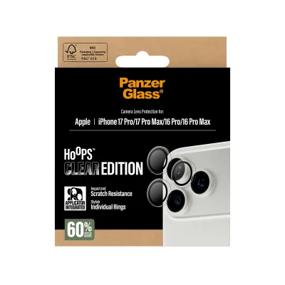 PanzerGlass - Ochranný kryt objektívu Hoops pre iPhone 17 Pro Max/17 Pro/16 Pro Max/16 Pro, číra