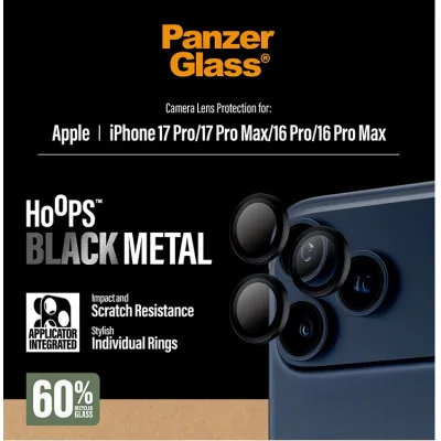 PanzerGlass - Ochranný kryt objektívu Hoops pre iPhone 17 Pro Max/17 Pro/16 Pro Max/16 Pro, čierna