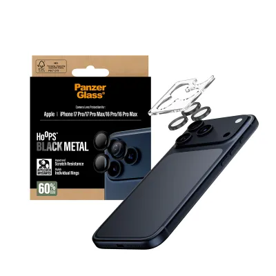 PanzerGlass - Ochranný kryt objektívu Hoops pre iPhone 17 Pro Max/17 Pro/16 Pro Max/16 Pro, čierna