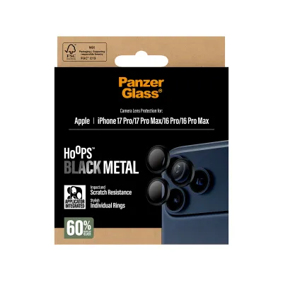 PanzerGlass - Ochranný kryt objektívu Hoops pre iPhone 17 Pro Max/17 Pro/16 Pro Max/16 Pro, čierna