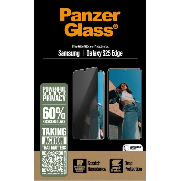 PanzerGlass - Tvrdené sklo UWF Privacy s aplikátorom pre Samsung Galaxy S25 Edge, číra