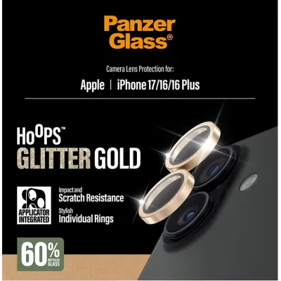 PanzerGlass - Ochranný kryt objektívu Hoops pre iPhone 17/16 Plus/16, glitter gold