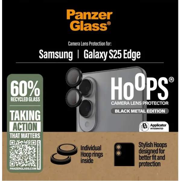 PanzerGlass - Ochranný kryt objektívu Hoops pre Samsung Galaxy S25 Edge, čierna
