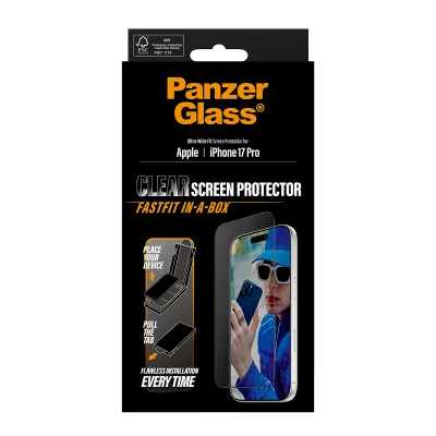 PanzerGlass - Tvrdené sklo UWF s Fastfit pre iPhone 17 Pro, čierna