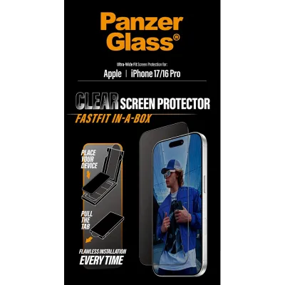 PanzerGlass - Tvrdené sklo UWF s Fastfit pre iPhone 17/16 Pro, čierna
