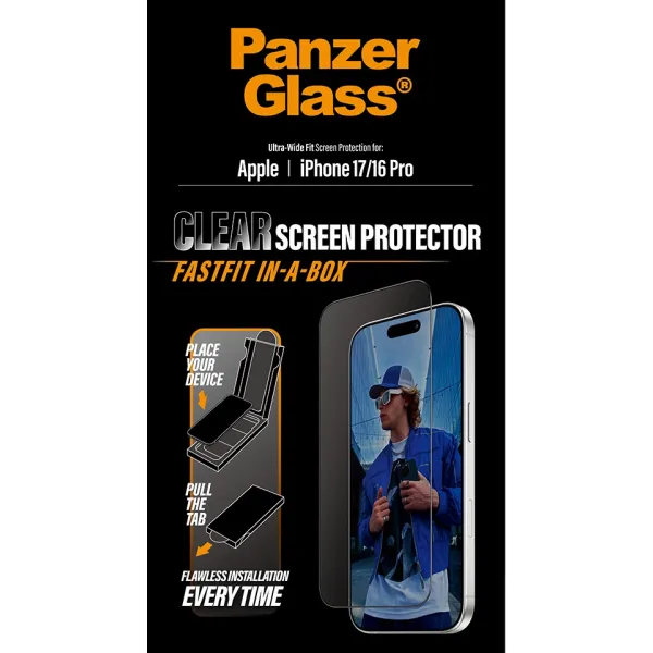 PanzerGlass - Tvrdené sklo UWF s Fastfit pre iPhone 17/16 Pro, čierna