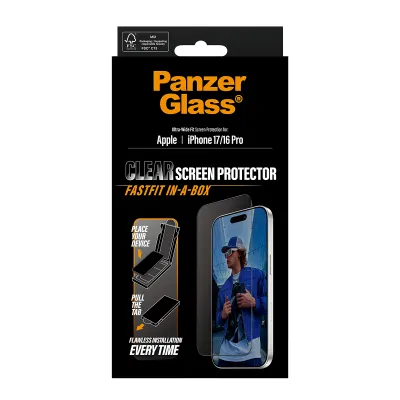PanzerGlass - Tvrdené sklo UWF s Fastfit pre iPhone 17/16 Pro, čierna