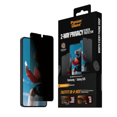 PanzerGlass - Tvrdené sklo UWF 2-Way Privacy s FASTFIT In-A-Box pre Samsung Galaxy S26, číra