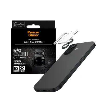 PanzerGlass - Ochranný kryt objektívu Hoops Ceramic II pre  iPhone 17/16 Plus/16, čierna