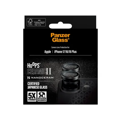 PanzerGlass - Ochranný kryt objektívu Hoops Ceramic II pre  iPhone 17/16 Plus/16, čierna