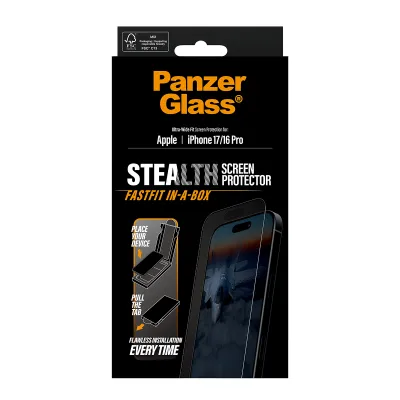 PanzerGlass - Tvrdené sklo UWF Stealth s Fastfit pre iPhone 17/16 Pro, čierna