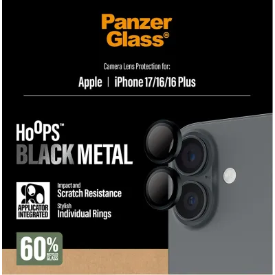 PanzerGlass - Ochranný kryt objektívu Hoops pre iPhone 17/16 Plus/16, čierna