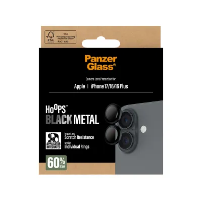 PanzerGlass - Ochranný kryt objektívu Hoops pre iPhone 17/16 Plus/16, čierna