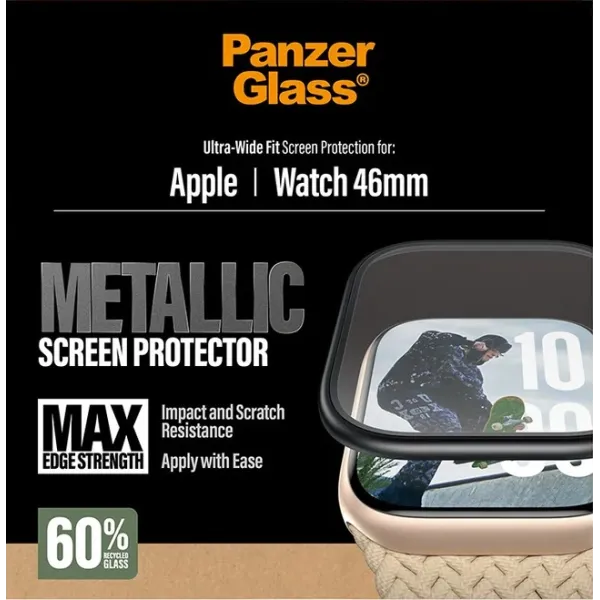 PanzerGlass - Tvrdené sklo UWF METALLIC pre Apple Watch 11/10 46 mm, čierna