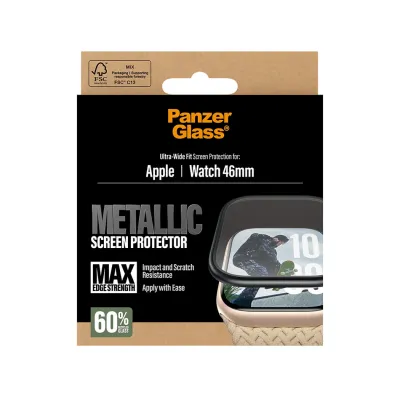 PanzerGlass - Tvrdené sklo UWF METALLIC pre Apple Watch 11/10 46 mm, čierna