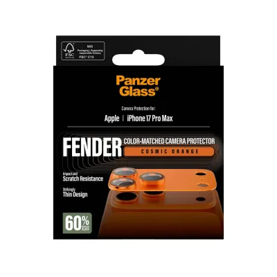 PanzerGlass - Ochranný kryt objektívu Fender pre iPhone 17 Pro Max, oranžová