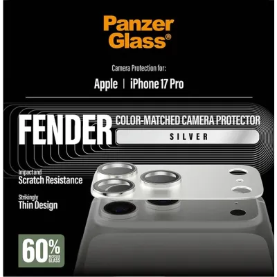 PanzerGlass - Ochranný kryt objektívu Fender pre iPhone 17 Pro, strieborná