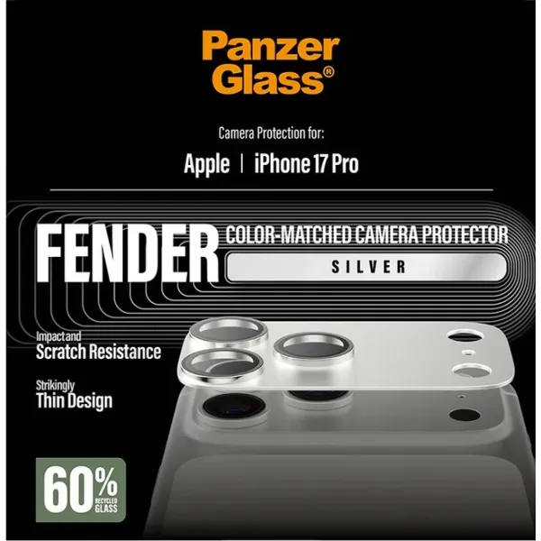 PanzerGlass - Ochranný kryt objektívu Fender pre iPhone 17 Pro, strieborná