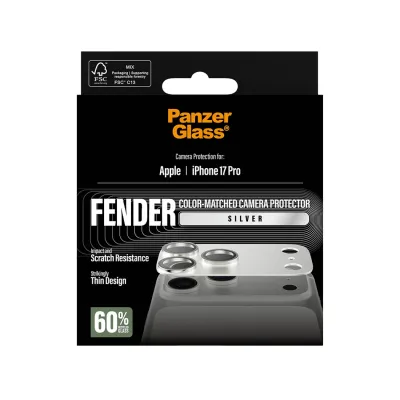 PanzerGlass - Ochranný kryt objektívu Fender pre iPhone 17 Pro, strieborná