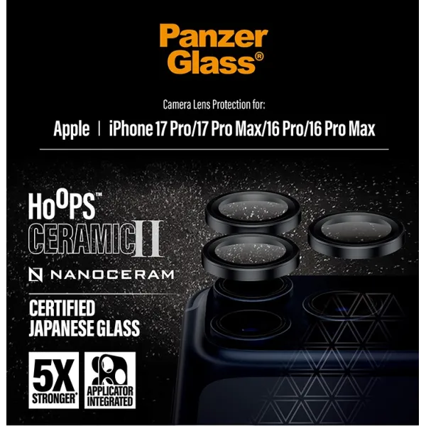 PanzerGlass - Ochranný kryt objektívu Hoops Ceramic II pre  iPhone 17 Pro Max/17 Pro/16 Pro Max/16 Pro, čierna